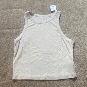 crème ribbed high neck tank